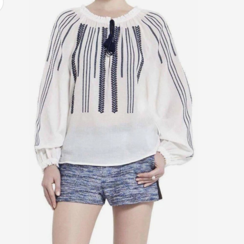 BCBGMAXAZRIA Embroidered Long Sleeve Blouse